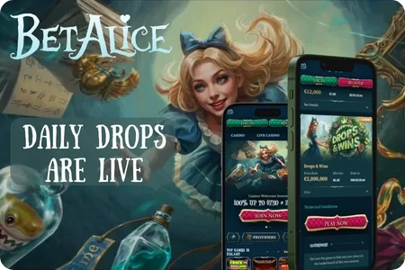 The BetAlice Casino Drops and Wins event handing out daily prizes across a three-week run.