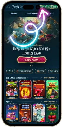 BetAlice Login button Australia