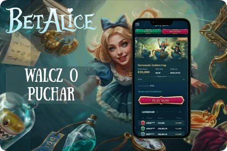 Ranking Novomatic Golden Cup w BetAlice Casino z nagrodami dla najlepiej punktujących graczy.