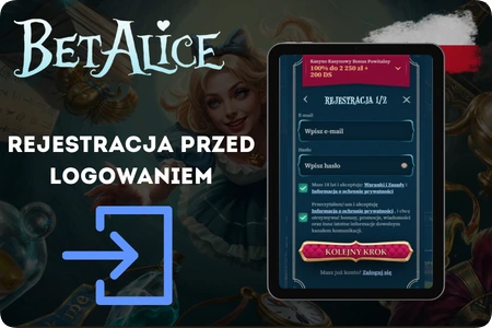 Formularz rejestracji BetAlice Casino przed pierwszym logowaniem.