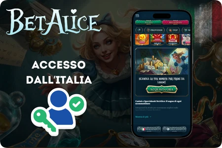 Accesso a BetAlice Casino dall’Italia da desktop, smartphone e tablet con interfaccia in italiano.