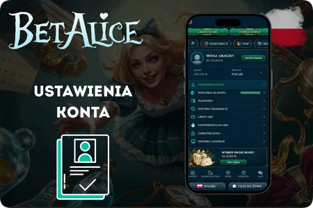 Ustawienia konta BetAlice Casino dla graczy z Polski z opcjami profilu, bezpieczeństwa i limitów.