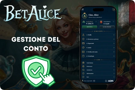 Gestione del conto BetAlice Casino con profilo, sicurezza, pagamenti, limiti e verifica per i giocatori italiani.
