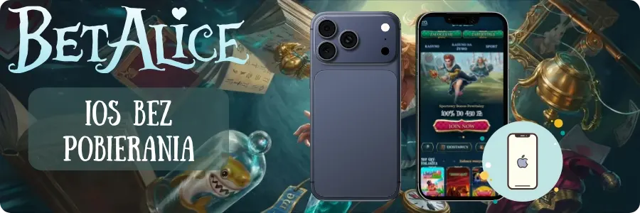 Wersja przeglądarkowa BetAlice Casino na ekranie iPhone z dodanym skrótem na pulpicie