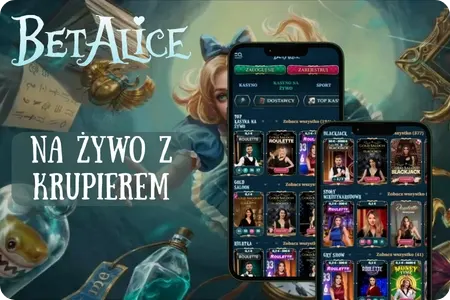 Sekcja gier na żywo w BetAlice Casino z ruletką i blackjackiem prowadzonymi przez krupierów