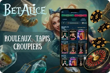 Sélection de machines à sous, de tables de blackjack et de studios en direct disponibles chez BetAlice Casino