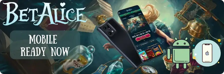 Smartphone screen displaying the mobile lobby that Canadian players use to access BetAlice Casino on any network.