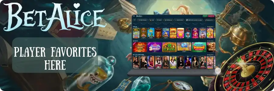 Grid of game thumbnails showing the titles most played by Canadian users at BetAlice Casino.