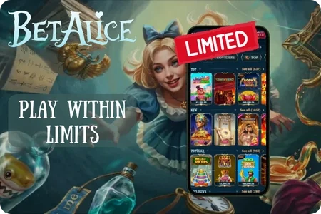 Dashboard screen showing deposit limit and self-exclusion controls offered to Canadian players at BetAlice Casino.