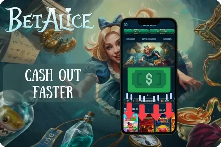 Illustration of a cashier screen showing the steps a Canadian player follows to request a withdrawal at BetAlice Casino.