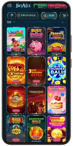 Filtro Top con le slot più giocate e i jackpot del giorno