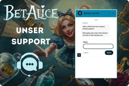 Unser Support im Live-Chat von Bet Alice Casino